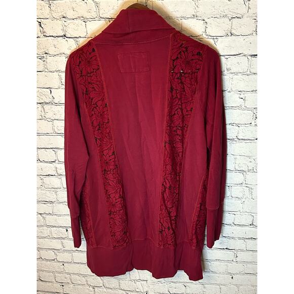Evy's Tree The Tessa berry red lace sweater cardigan size XL long sleeve - Picture 3 of 3